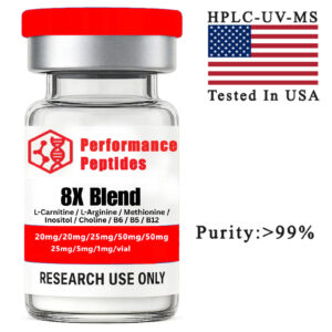 8x blend l carnitine (20mg) / l arginine (20mg) / methonine (25mg) / inositol (50mg) / choline (50mg) / b6 (25mg) / b5 (5mg) / b12 (1mg)